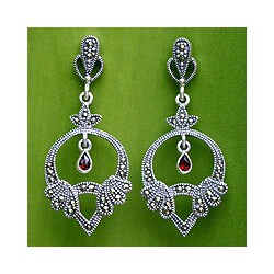 Silver 'Twinkling Charm' Marcasite and Garnet Earrings (Thailand)