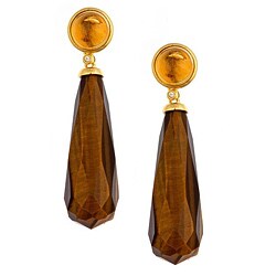 Gold over Silver Tiger's Eye and Citrine Drop Earrings
