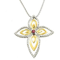 14k Two-tone Gold Pink Tourmaline and 1ct TDW Diamond Cross Necklace (H-I, I2)
