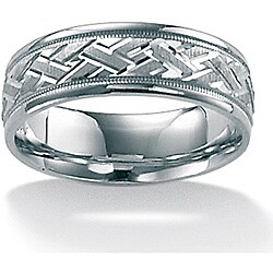 10k White Gold Men's Weave Design Milligrain Band (6mm)
