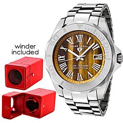 Swiss Legend Men's Tiger Eye Stone Dial Tungsten Watch with Winder