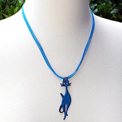 Enamel Precious Purrs Blue Cat Necklace (Chile)