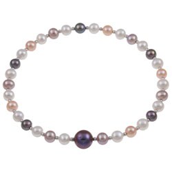 Sterling Silver Multi-colored Freshwater Pearl Bangle Bracelet (5-9 mm)