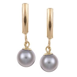 14k Yellow Gold Grey Akoya Pearl Dangle Earrings (7-8 mm)