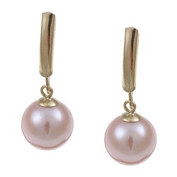 14k Yellow Gold Pink Akoya Pearl Dangle Earrings (9-10 mm)