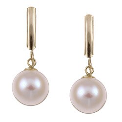14k Yellow Gold White Akoya Pearl Dangle Earrings (10-11 mm)