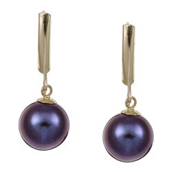 14k Yellow Gold Black Akoya Pearl Dangle Earrings (10-11 mm)