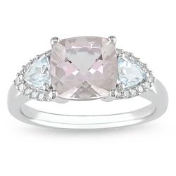 10k Gold Morganite, Blue Topaz and 1/10ct TDW Diamond Ring (H-I, I2-I3)