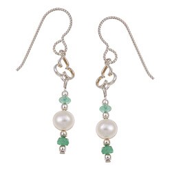 Argentium Sterling Silver Crystallized Pearl and Emerald Earrings