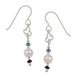 Argentium Sterling Silver Crystallized Pearl and Sapphire Earrings