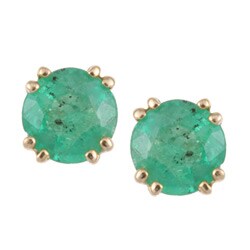 14k Yellow Gold Emerald Stud Earrings