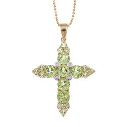 14k Yellow Gold Peridot Cross Necklace with Diamond Accents