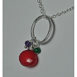 Sterling and Fine Silver Chalcedony/ Green Onyx/ Amethyst Necklace
