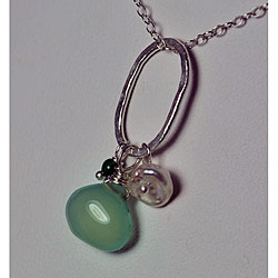 Sterling Silver Chalcedony, Green Onyx and Pearl Necklace