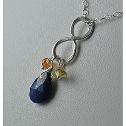 Sterling and Fine Silver Infinity Pendant with Lapis, Mandarin Garnet, and Citrine Necklace