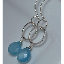 Sterling and Fine Silver with Light Blue Chalcedony Earrings