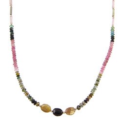14k Gold Multicolor Tourmaline Bead Necklace
