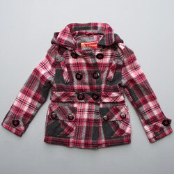 Dollhouse Big Girl's Black Plaid Hooded Peacoat
