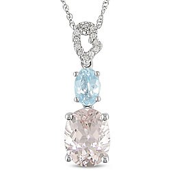 10k White Gold Morganite, Blue Topaz, and Diamond Necklace