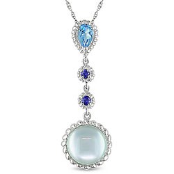 10k White Gold Blue Topaz, Sapphire and Created Opal Necklace
