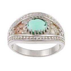 Black Hills Gold and Sterling Silver Green Obsidianite Ring