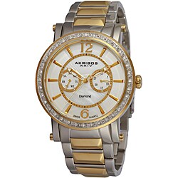 Akribos XXIV Men's Stainless Steel Swiss Day/ Date Diamond Watch