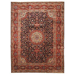 Hand-knotted Kashan Blue Wool Rug (10 x 13'4)