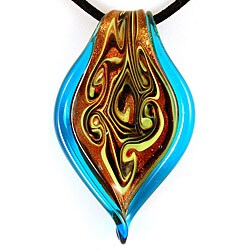 Murano Glass Blue Swirl Twisted Leaf Pendant