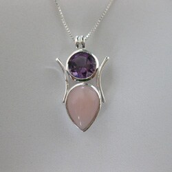 Sterling Silver Amethyst and Pink Opal Necklace (Thailand)