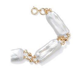 Angelina D'Andrea 10k Yellow Gold Biwa Pearl Link Bracelet (8mm)