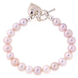 Misha Curtis Sterling Silver Pink Pearl and Heart Charm Bracelet