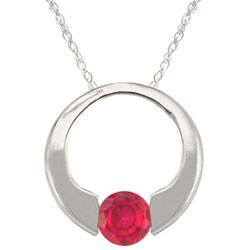 10k Gold July Birthstone Created Ruby Circle Necklace