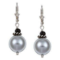 Charming Life Sterling Silver Created Pearl and Black Onyx Earrings