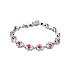 Sterling Silver Red Cubic Zirconia Link Fashion Bracelet