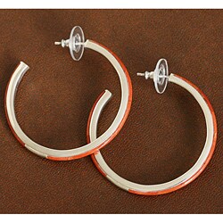 Sterling Silver Red Coral Inlay Hoop Earrings (Thailand)
