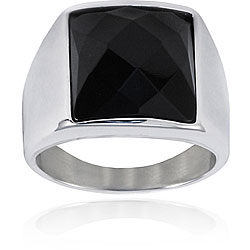 Stainless Steel Faceted Onyx Ring