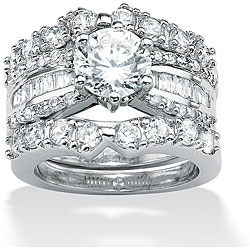 Gold over Silver Cubic Zirconia Wedding Ring Set