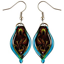 Murano-style Glass Aqua Blue Twisted Leaf Earrings
