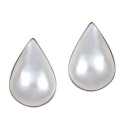 10k White Gold Pear-shape Mabe Pearl Earrings (12x18mm)