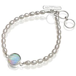 Sterling Silver Created Opal and Pearl Bracelet (4.5mm) (USA)