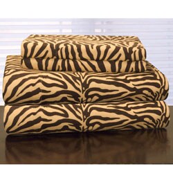 Pointehaven Zebra Print Flannel Sheet Set