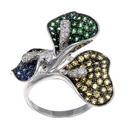 Meredith Leigh Silver Gemstone 1/2ct TDW Diamond Lilly Ring (H-I, I1-I2)