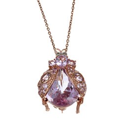 Meredith Leigh Sterling Silver Pink Gemstone and Diamond Beetle Necklace