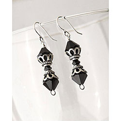 JonCar Classic Sterling Silver Victorian Era Jet Black Crystal Earrings