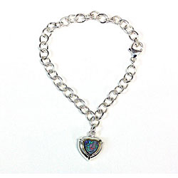 14k Gold and Sterling Silver Mosaic Opal Doublet Heart Charm Bracelet