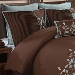 Embroidered Leaves 8-piece Chocolate Brown Comforter Set