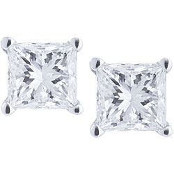 10k White Gold 1/10ct TDW Princess-cut Diamond Stud Earrings (I-J, I1-I2)