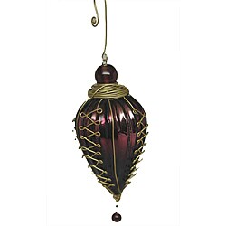 Purple Glass and Brass Kugel Christmas Ornament (India)
