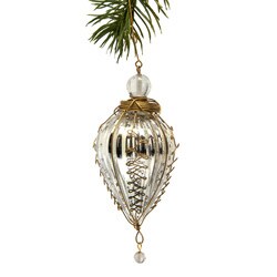 Glass and Brass Trim Silver Kugel Christmas Ornament (India)