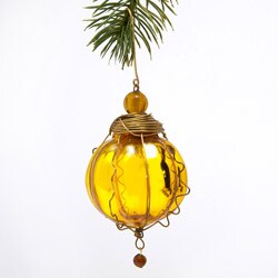 Gold Glass Round Kugel Christmas Ornament (India)